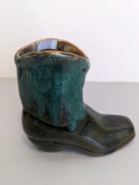 Blue Mountain Pottery Cowboy Boot Vase 1960s 1970s Green Drip Glaze Canada